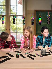 12/24pcs Welcome Back To School Doodle Bookmarks, Rainbow Magic Doodle Paper Craft Back To School DIY Handmade Set, Suitable For Classroom Activities And Party Favors - Multicolor - View 6