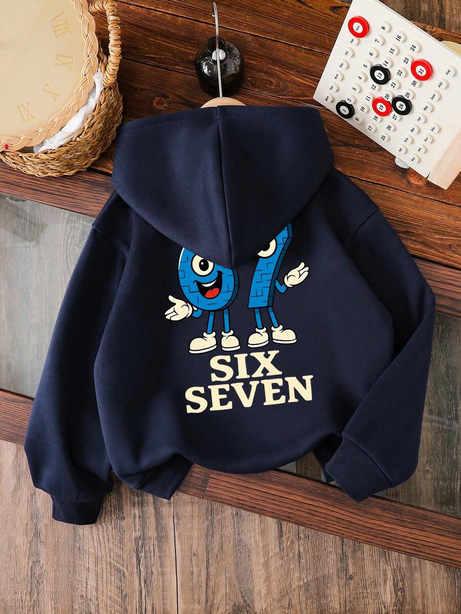 Toddler Cartoon Pattern Warm Hooded Sweatshirt - Royal Blue - View 1