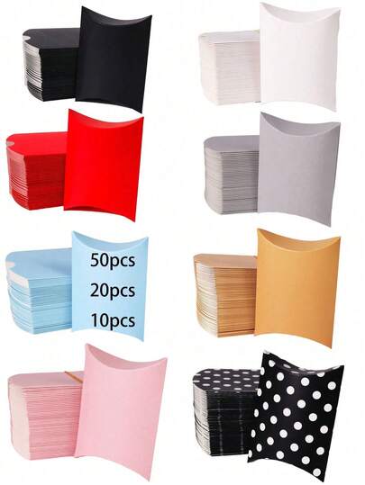 100/50/10 piezas Set de cajas con forma de almohada de unicolor, cajas de embalaje de regalo de papel kraft, adecuadas para bodas, despedidas de soltera, aniversarios, cumpleaños, fiestas y decoraciones navideñas