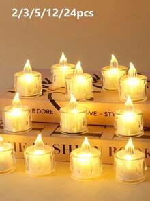 2/3/5/12/24pcs Acrylic Crystal Drip Pattern LED Electronic Candle Lights (Battery Included), Indoor Decorative Tea Light Candles, Flameless Simulated Candle Lights, Suitable For Wedding Decoration, Christmas Decoration, Holiday, Home Decor, Tabletop Decor Candles - Huang Guang - View 2