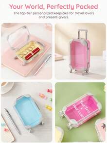 Custom Text Mini Suitcase Storage Box, Personalized Name Print Portable Organizer Case, Cute Small Storage Container Gift For Girls, Friends, Ideal For Party Favors,Birthday Presents, Holiday Gifts, Cosmetic Jewelry Sundries Desktop Storage Organizer - 1PC - View 6