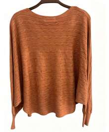 Women's Fall Long Sleeve Scoop Neck Knit Top Cable-Knit Details Oversized Regular Sleeve Sweater For Autumn Everyday Wear - trái cam - Xem 4