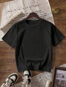 Women's 100% Pure Cotton Round Neck Short Sleeve Casual Summer Top, Casual T-Shirt Black - Black - View 5