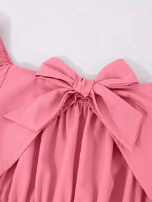 Vestido de talla grande para mujer, informal, bonito, elegante, con hombros descubiertos, manga acampanada, lazo, Color sólido, primavera y verano - Rosa - Ver 6