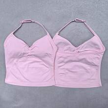 Conjunto de Yoga de 2 piezas para mujer, camiseta sin mangas con tiras ajustables sin costuras, pantalones cortos deportivos, ropa de gimnasio, trajes de entrenamiento de verano para mujer - Conjunto azul marino - Ver 6