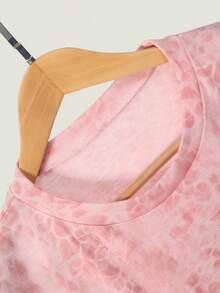Camiseta casual de mujer con estampado tie-dye rosa, cuello redondo, manga corta, ajuste holgado, top básico transpirable para uso diario y streetwear - Rosa - Ver 6