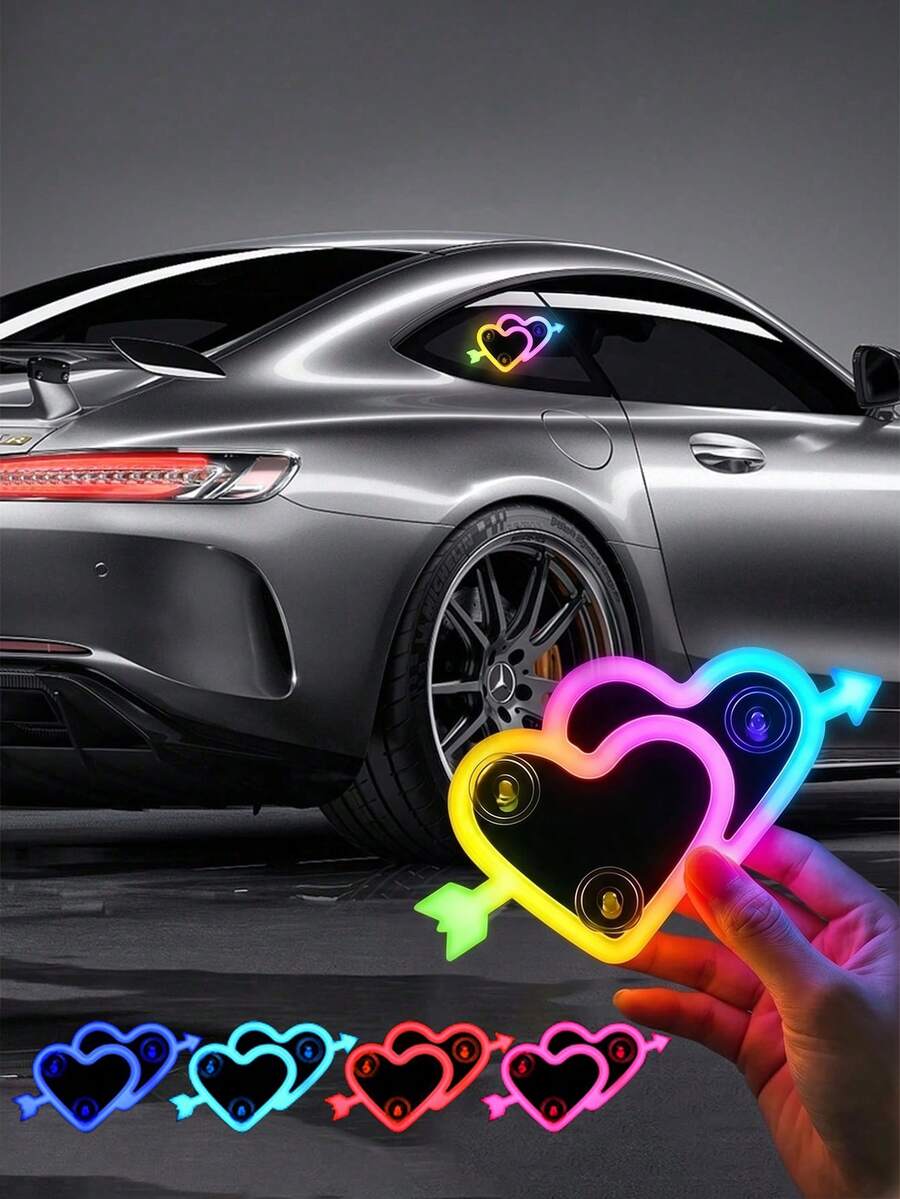 2026 New Solar Powered LED Ambient Light Car Decoration, Heart-Shaped Neon Window Decorative Light, With Automatic Sensor Design, 5 Lighting Modes, Romantic Car Interior Decoration, Suitable For Couples And Female Drivers, Perfect Gift For Female Friends, Mother's Day And Wedding Season - Multicolor - View 1