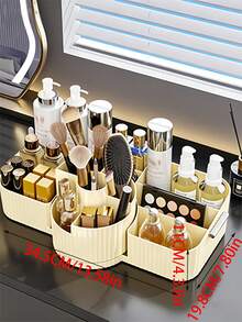 Spinning Makeup Organizer With Open Trays To Sort Palettes Sleek Fluted Makeup Storage For Women Space Saving Makeup Organizer Ideal For Vanity To Hold Brush Travel Jewelry Organizer College Dorm Storage Organizers Room Bathroom Essentials - Multicolor - View 15