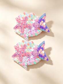 1/2/6pcs Star Pearl Mermaid Tail Hair Clips, Sequin Colorful Handmade Hair Clips For Daily Wear, Holiday Party - Multicolor - View 13