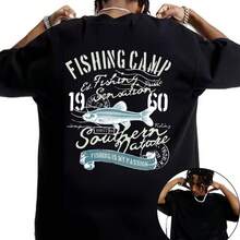 Fishing Camp Southern Nature Fish Print T-Shirt - Summer Outdoor Adventure Fishing Enthusiast Gift Suitable For Men And Women - Black - View 2