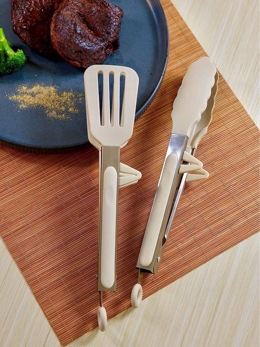 1個矽膠食物夾,9-12英吋不鏽鋼PP夾,用於夾持食物,戶外燒烤夾,耐熱燒烤夾,肉類燒烤夾,廚房燒烤/煎炸工具,專用烹飪牛排夾,耐熱不沾鍋矽膠夾 - A - 查看 1