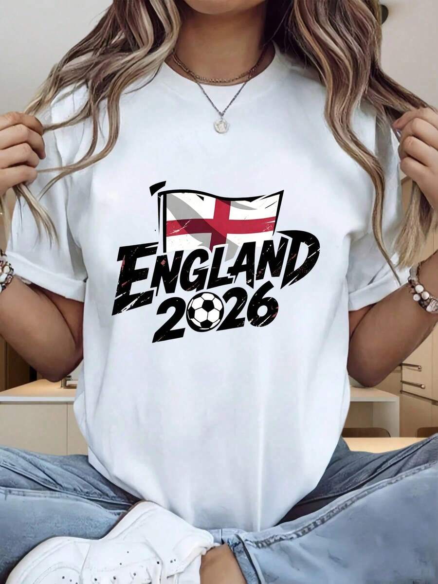Camiseta de la Selección de Fútbol de Inglaterra 2026 para Hombre y Mujer, Ropa Deportiva Casual Unisex, Camiseta Blanca para Fanáticos del Equipo Nacional de Inglaterra - Negro - Ver 1