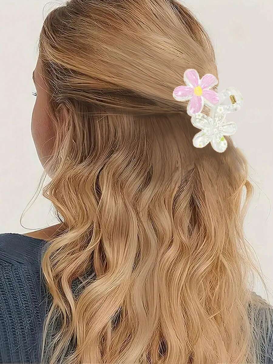 1pc/6pcs Creative Graffiti Flower Hair Clip, Sweet Style Half-Up Hair Claw, Fashion Versatile Hairstyle Accessory, Perfect Gift For Best Friend And Girlfriend - Multicolor - View 1