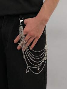 1 pieza Cadena de pantalones de moda para hombre con colgante de pentagrama hip hop y cadena geométrica multicapa, adecuada para uso diario, fiestas y festivales como regalo - Cadena de pantalones - Ver 1