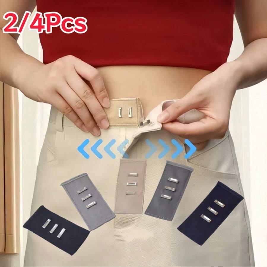 2/4Pcs Adjustable Waist Extender Band, No-Sew Elastic Waistband Expander, Jeans Skirt Waist Size Increaser, Invisible Waist Extender Buckle