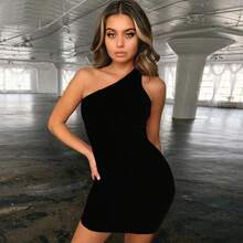 Nuevo Vestido negro de un hombro para fiesta y discoteca, Vestido Sexy de verano para mujer, minivestido ceñido sin mangas, Vestido de talla grande, Vestido informal blanco - Rosa - Ver 7