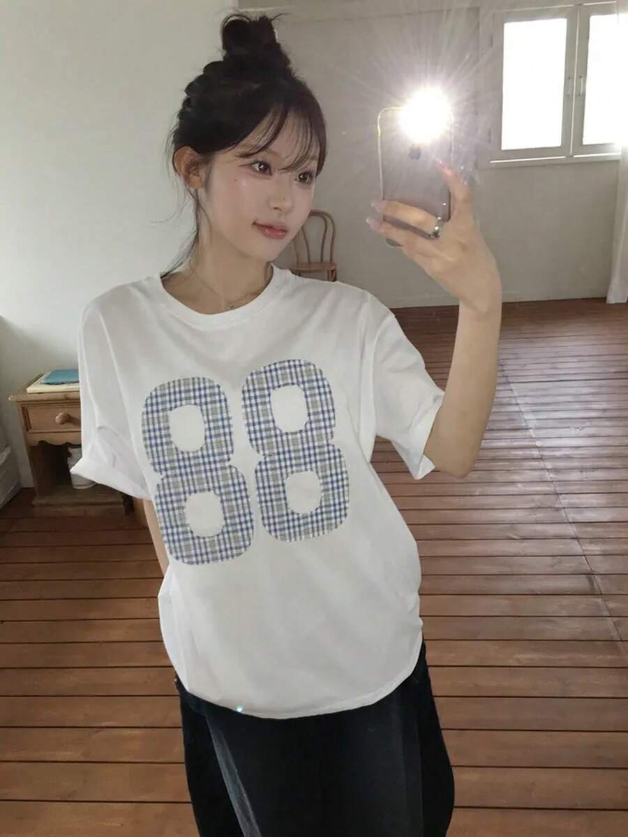 Short Sleeve T-Shirt For Women, Summer Fashion, Versatile, Loose Fitting, Round Neck Top - White - View 1
