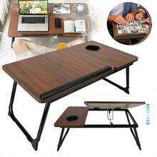 Klappbarer Laptop-Tisch Für Bett & Sofa, Mobiler Notebook-Tisch Als Serviertablett – Ideal Für Frühstück, Arbeit, Essen & Lernen Im Bett, Braune Lapdesk-Platte Mit Beinen, Praktisches Bett-Tablett Für Zuhause, Schlafzimmer & Wohnzimmer, Leichter Klapptisch Für Reisen & Fernsehen - Schwarz - Übersicht 7