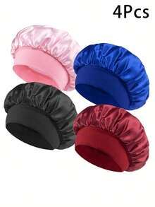Awegeo 1/2/4/6/8pcs Women Satin Bonnet Caps, Solid Color Comfortable Home Hair Care Hats - Multicolor - View 26