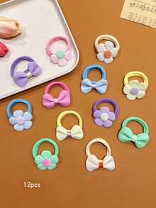 12pcs Colorful Bowknot Flower Hair Ties Cute Women Hair Bands Hair Ropes Random Colors Suitable For Daily Use Hair Accessories - Multicolor - View 6