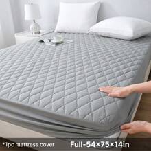 1pc Solid Color Waterproof Mattress Protector (Without Pillowcase), Quilted Fitted Sheet Protector For Queen Or King Bed, Gray/White - 灰色 - 查看 11