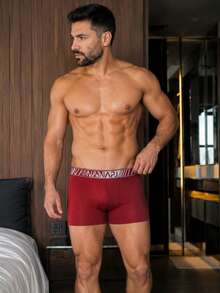 5 Cuecas boxer masculinas para uso diário, com tecido plano, elasticidade média e cós elástico estiloso forro em algodão Premium - Multicolorido - Visão 8