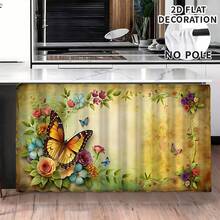 1pc, Home Decor, Butterfly Pattern Printed Table Skirt, Kitchen Small Curtain, Kitchen Cabinet Cover, With Curtain Holes, Easy To Hang, Rectangular, Machine Woven, Machine Washable, Kitchen Decoration And Accessories, Perfect For Kitchen Cabinets And Home Decor - Multicolor - View 3