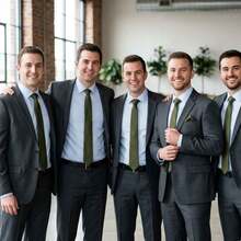 Set Of 3 Light Gray Ties For Groomsmen, Weddings, And Events - Olive Green - View 2