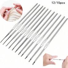 12/15pcs Crochet Hook Set, Size 0.6mm To 1.9mm, Stainless Steel Material, Suitable For DIY Handmade Knitting, Sewing, Etc., Gift For Mom - Silver - View 13