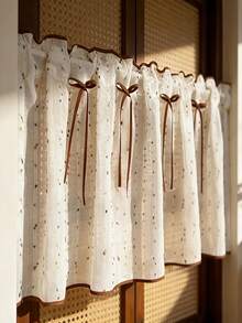1PC New Beige Candy Bean Linen Edged Short Curtain, Kitchen Multi-Purpose Translucent Decorative Curtain With Rod Pocket Design, Small Window Curtain, Kitchen Cafe Curtain, Fresh Style Finished Rod Pocket Short Curtain - Beige - View 11