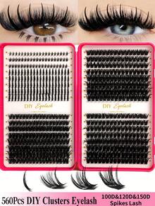 560/680Pcs D Curl Lash Clusters Kit 4 Styles Spiky Fairy Lashes & Bottom Lashes Mixed 100D 120D 150D Long Individual Lashes Tray Large Capacity Soft Comfortable Easy Apply Natural DIY Lash Extensions Beginner Friendly For Daily Eye Makeup - C - View 9