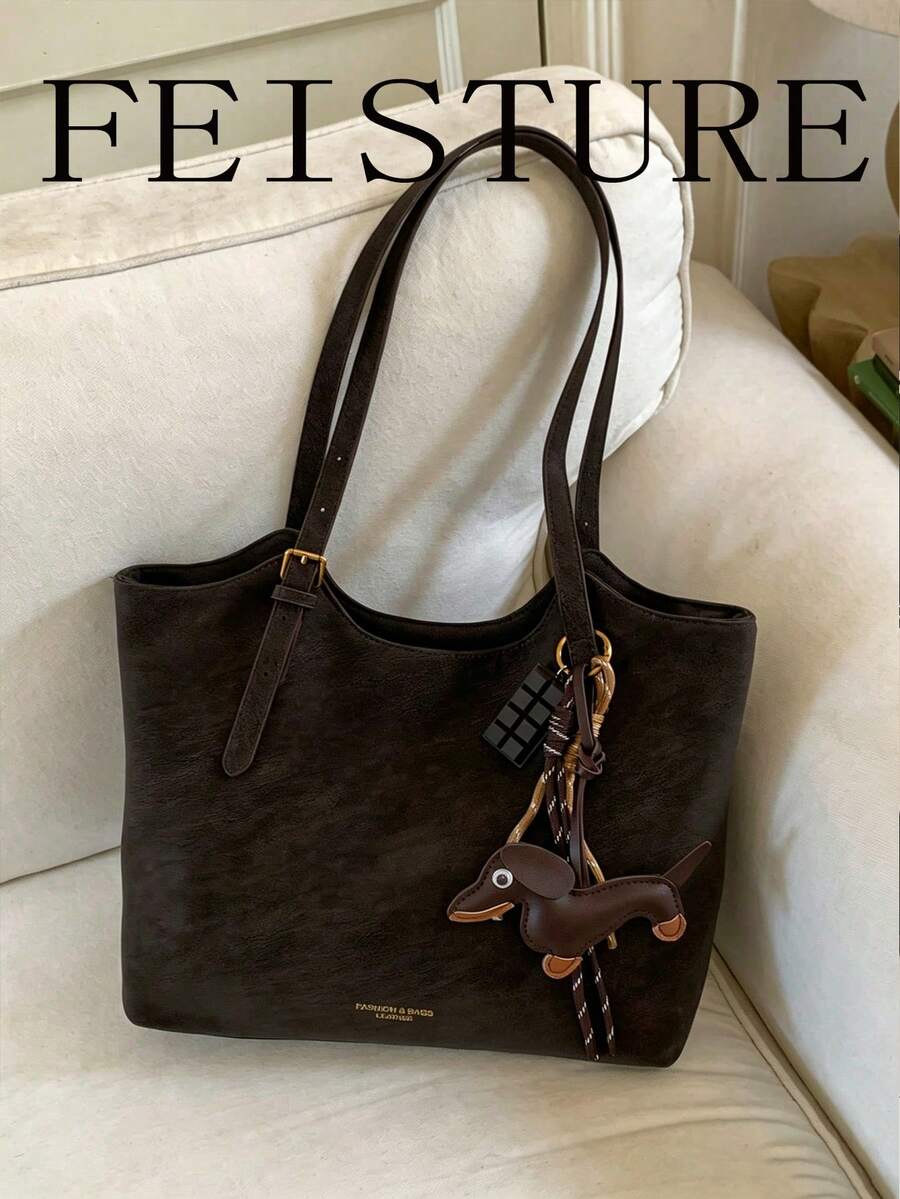 Bolso de hombro de gran capacidad para uso diario, bolso de mano de moda, con cierre de cremallera y colgante, adecuado para salidas diarias, citas y viajes
