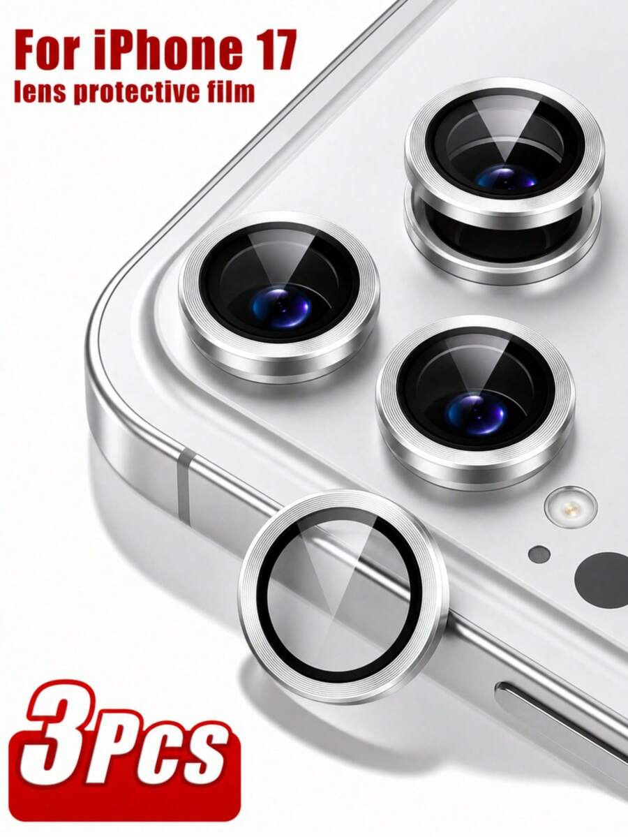 CASECOPS 3入組銀色相機鏡頭保護貼,適用於 iPhone 17 Pro Max/17/Pro/16 Pro Max/16/15 Pro/15/14 Pro Max/14/13,極簡相機貼膜/HD 全覆蓋鏡頭保護貼 - 銀色 - 查看 1