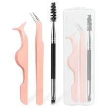 MONKIDS 3pcs Eyelash Tweezers & Brush Set With Storage Box, Includes Pointed Curved Tweezers, False Eyelash Curler And Eyelash Brush, Eyelash Extension And Grooming Tools - Multicolor - View 13