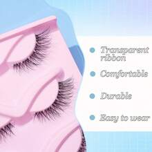 5 Pairs Natural Long Wispy Fishtail Criss-Cross Transparent Band False Eyelashes, Elongated Eye Tail - Black - View 4