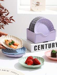 5 piezas Platos de plástico con forma de concha de verano, Platos de frutas azul/crema, Platos para aperitivos y dulces, Platos de decoración para fiestas oceánicas, Platos de desayuno, Platos pequeños para pasteles y postres, Platos para ensaladas, Bandejas de comida, Recipientes de comida, Adecuados para fiestas de verano, Hawái, Reuniones, Fiestas, Para banquetes y ocasiones especiales - multicolor - Ver 3