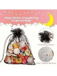 100 /50/20/10pcs, Moon Star Drawstring Organza Bags - Perfect For Jewelry, Party Favors - Mixed Colors For Weddings, Valentine's Day And Christmas - Packaging Bag - View 7