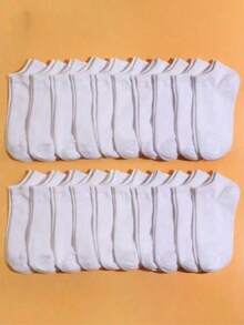 20 paires de chaussettes de cheville de couleur unie pour femmes - Blanc - Voir 1