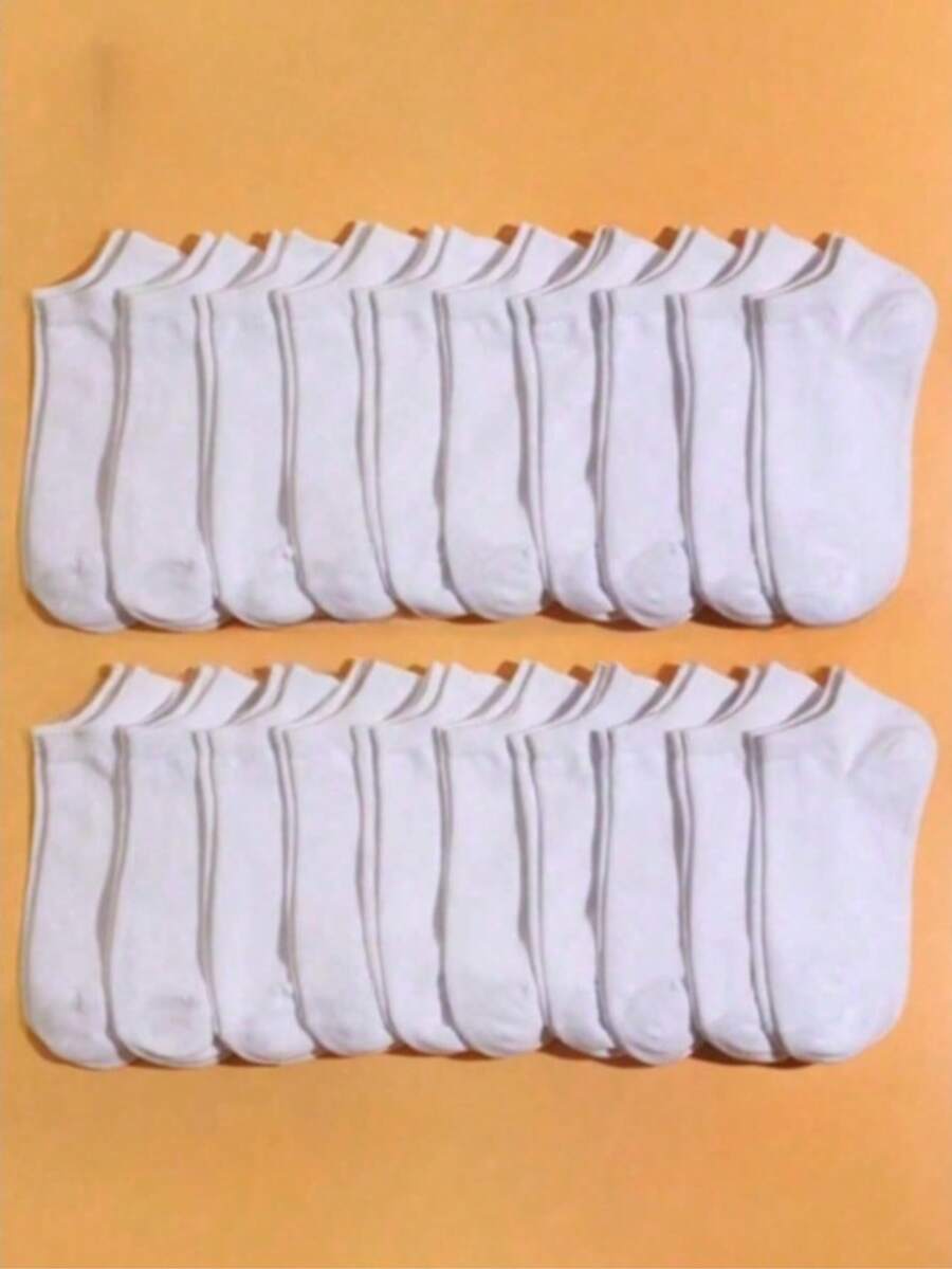 20 paires de chaussettes de cheville de couleur unie pour femmes - Blanc - Voir 1
