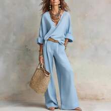 Two-Piece Set Women Summer Outfits Women Summer Sets 2026 Fashion Casual Loose Vacation Outfit - 藍色 - 查看 4