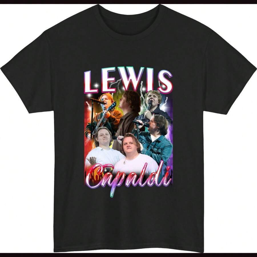 Lewis Capaldi UK Tour 2026 Bootleg T-Shirt Pop Singer Music Concert Gift Tee Top - 黑色 - 查看 1