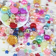 25g de accesorios decorativos de imitación de flores/corazones/estrellas de perlas de colores mixtos con base plana, adecuados para decorar diademas, pinzas para el cabello, arte de uñas, material de producción DIY hecho a mano, paquete - Multicolor - Ver 8