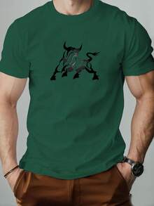 Camiseta de manga corta casual de verano con estampado de toro para hombre - Blanco - Ver 5