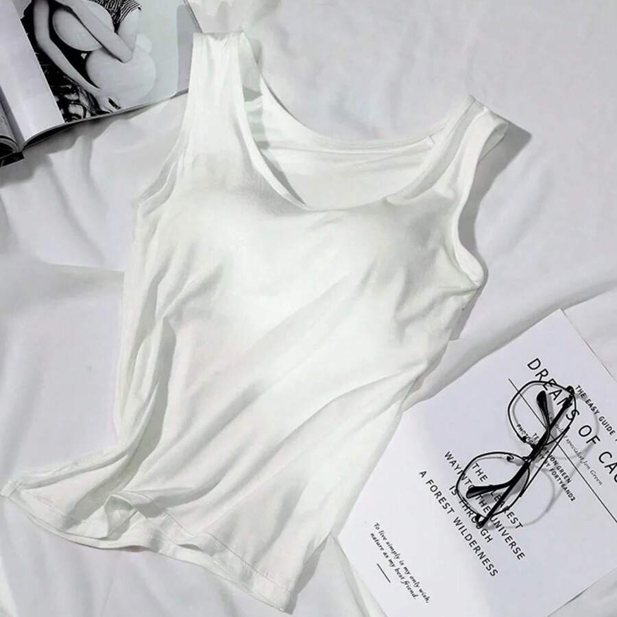 Women's Vest Tops With Built-In Padded Bra, Fitted Tank Tops, Sexy Shirts, Casual Underwear For Women, Slimming Lingerie Top - 白色 - 查看 1