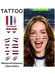 2Pcs Flag Tattoo Temporary Tattoo Netherlands Football Waterproof Sweatproof Disposable For Women And Mem Face Arm Waist Chest Leg Abdomen Neck Hand Finger Back - Multicolor - View 1