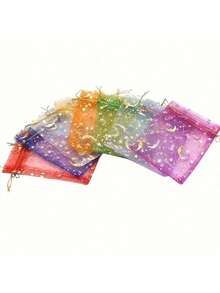100 /50/20/10pcs, Moon Star Drawstring Organza Bags - Perfect For Jewelry, Party Favors - Mixed Colors For Weddings, Valentine's Day And Christmas - Packaging Bag - View 3