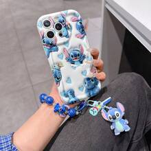Disney Has Authorized, Phone Case - Chain Set, The Stitch Lilo & Stitch 3D Phone Case Plus A Silicone 3D Stitch Bracelet With Metallic Ring Removable Bracelet, Stitch And Angel Pattern, Compatible With Iphone17/16/15/14/13/12/11/XS/XR/X Plus Pro Max, A Stylish Cartoon Phone Case, The Perfect Gift Choice, Phone Protection, Durable Phone Cover, Great Gift For Friends And Family. - White - View 2
