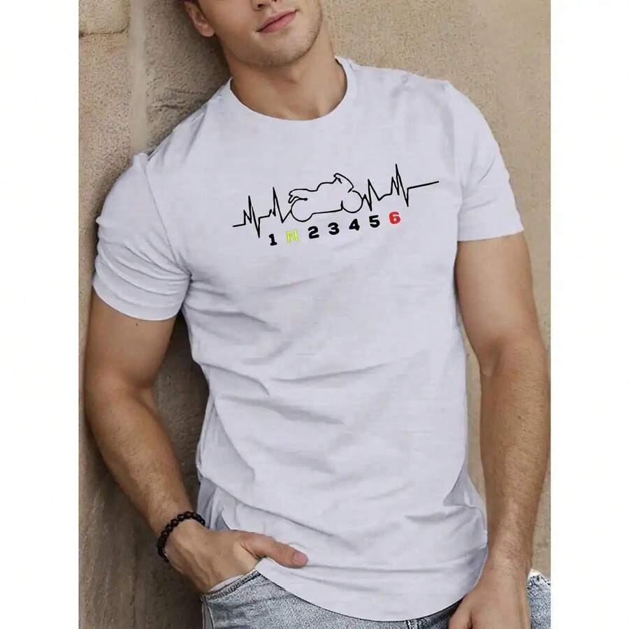 Camiseta de Manga Corta con Tema de Motocicleta para Hombres Ropa Casual de Verano, Camiseta de Cuello Redondo para Entusiastas de Motocicletas, Camiseta de Motocicleta Lavable a Máquina - Blanco - Ver 1