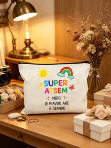 印有「我是世界上最好的 Atsem」亮色法式圖案化妝包，優雅法式禮物，迷人多功能收納包，適合 Atsem 的畢業禮物，完美的畢業禮物，化妝品收納包，便攜式盥洗用品收納包，非常適合旅行、度假、露營和戶外活動，趣味設計，輕便旅行盥洗用品收納包，適合男女 - 完美的禮物創意：畢業禮物或世界/教師節創意禮物，新學年禮物，給教育者的感謝禮物 - 彩色 - 查看 9