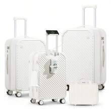 Maleta de Carcasa Rígida ABS+PC con Ruedas y Diseño Rodante, Multicolor, para Oficina, Unisex, con Candado de Combinación y Ruedas Universales - Blanco - Ver 2
